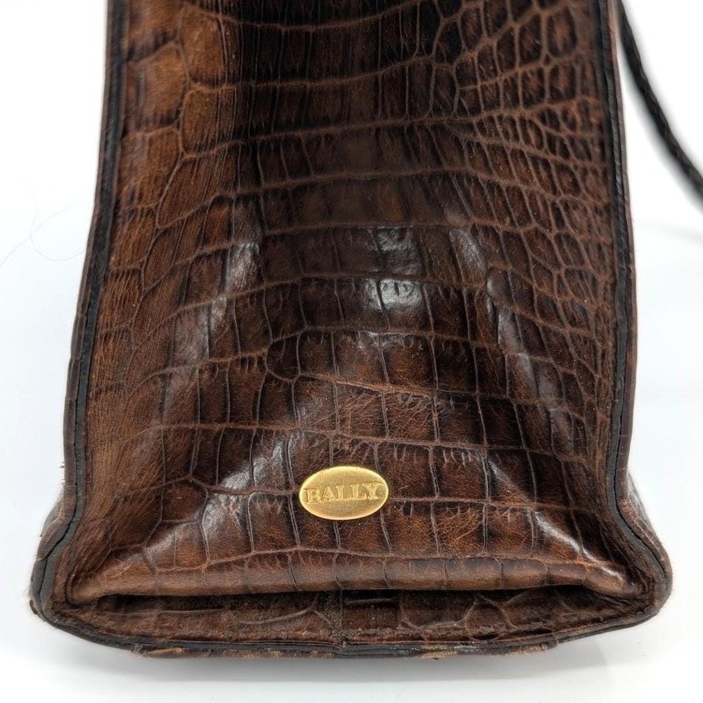Bally‎ Brown Crocodile Embossed Leather Tote Bag Braided Straps Vintage